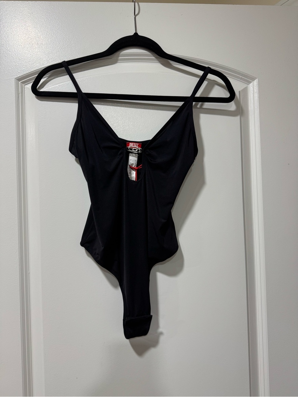 Diesel Meghan UW Black V‑Neck Slim Strap Bodysuit with Front Keyhole Accent - Picture 6 of 10
